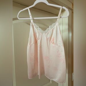 Vtg Deena Sz 36 Made in USA Elegant Pink Lace Trim Camisole Pale Floral Print